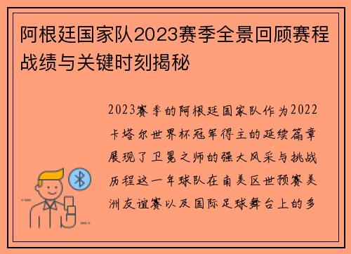 阿根廷国家队2023赛季全景回顾赛程战绩与关键时刻揭秘